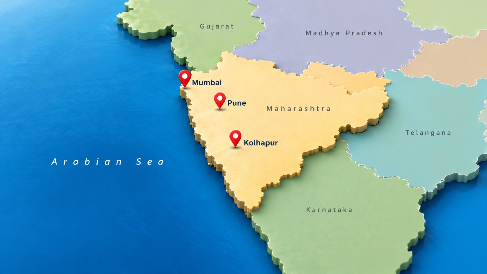Serviced India locations map — Mumbai, Pune and Kolhapur